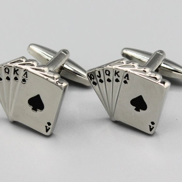 Poker cards money silver tone cufflinks - Picture 3 of 5